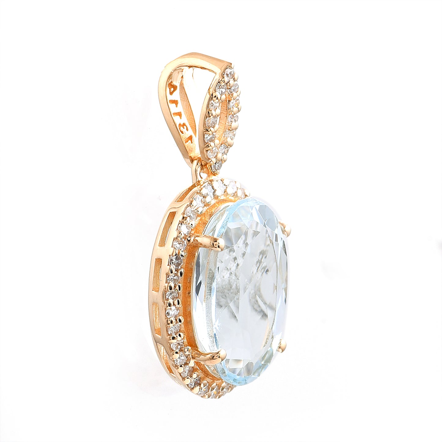 2.29 Ct Oval Mixed Cut Natural Aquamarine 14K Gold Pendant