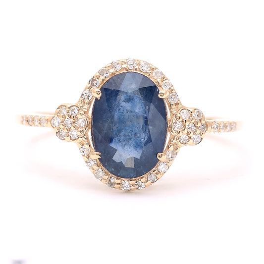 1.79 Ct Oval Mixed Cut Natural Sapphire 14K Gold Ring