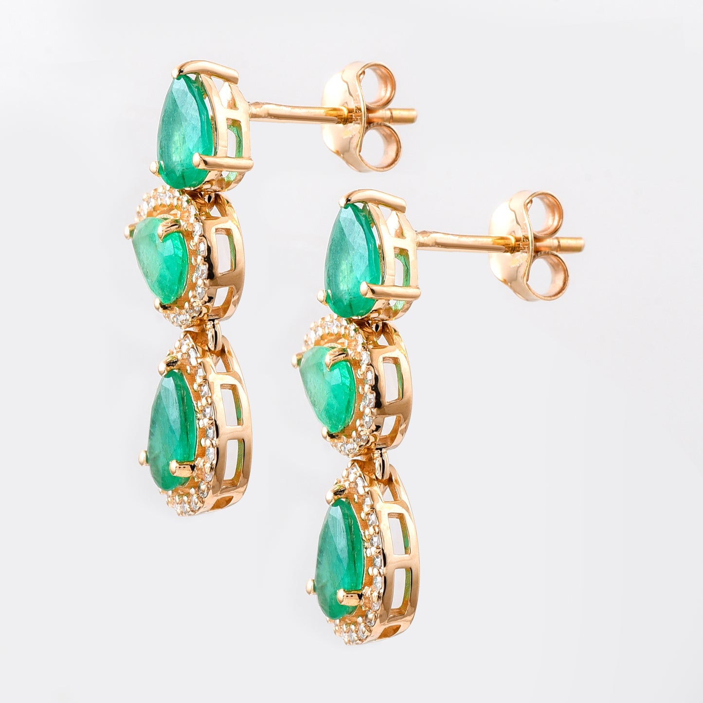 2.04 Ct Pear Mixed Cut Natural Emerald 14K Gold Earrings