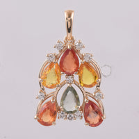 2.96 Ct Pear Natural Multi-Coloured Sapphire 14K Gold Pendant