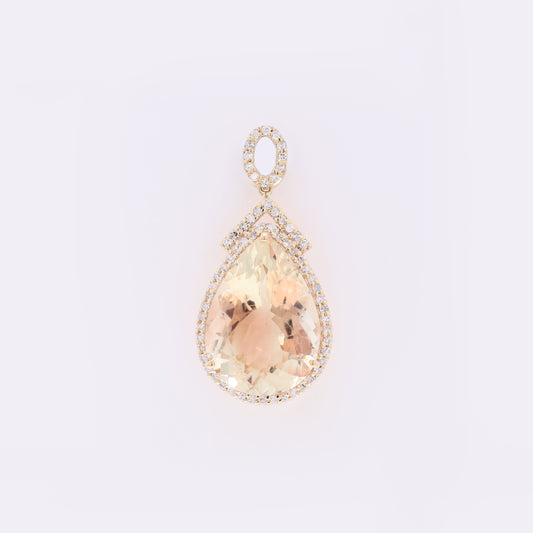 6.15 Ct Pear Mixed Cut Natural Sunstone 14K Gold Pendant