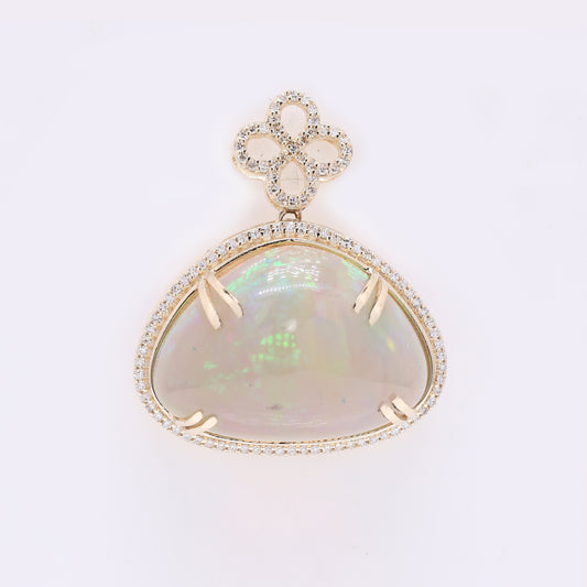 18.63 Ct Pear Cabochon Natural Opal 14K Gold Pendant