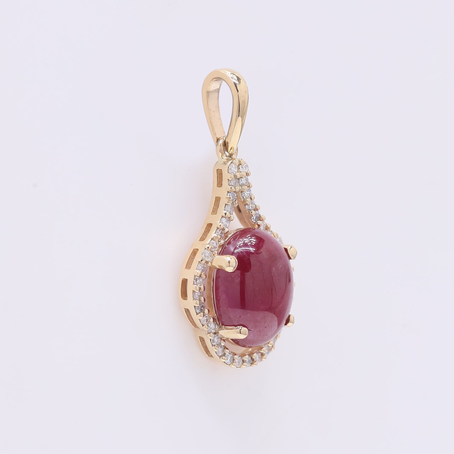 2.78 Ct Oval Cabochon Cut Natural Ruby 14K Gold Pendant
