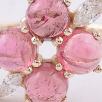 1.52 Ct Round Cabochon Cut Natural Pink Tourmaline 14K Gold Ring
