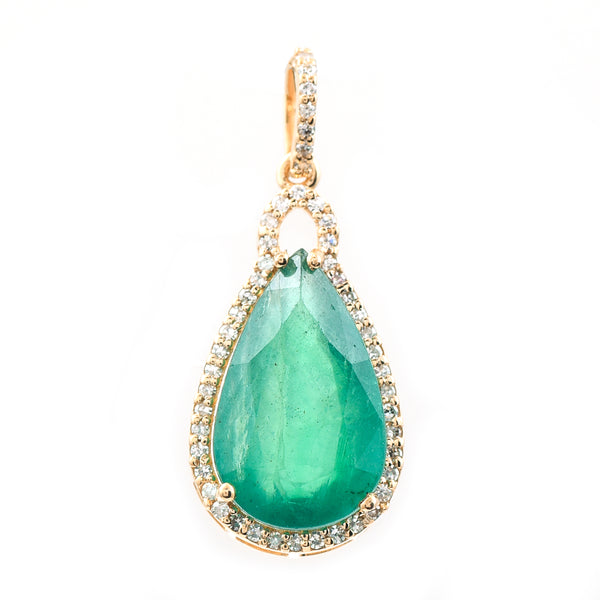 3.95 Ct Pear Mixed Cut Natural Emerald 14K Gold Pendant