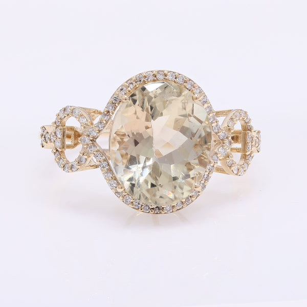4.74 Ct Oval Mixed Cut Natural Plagioclase Feldspar Sunstone 14K Gold Ring