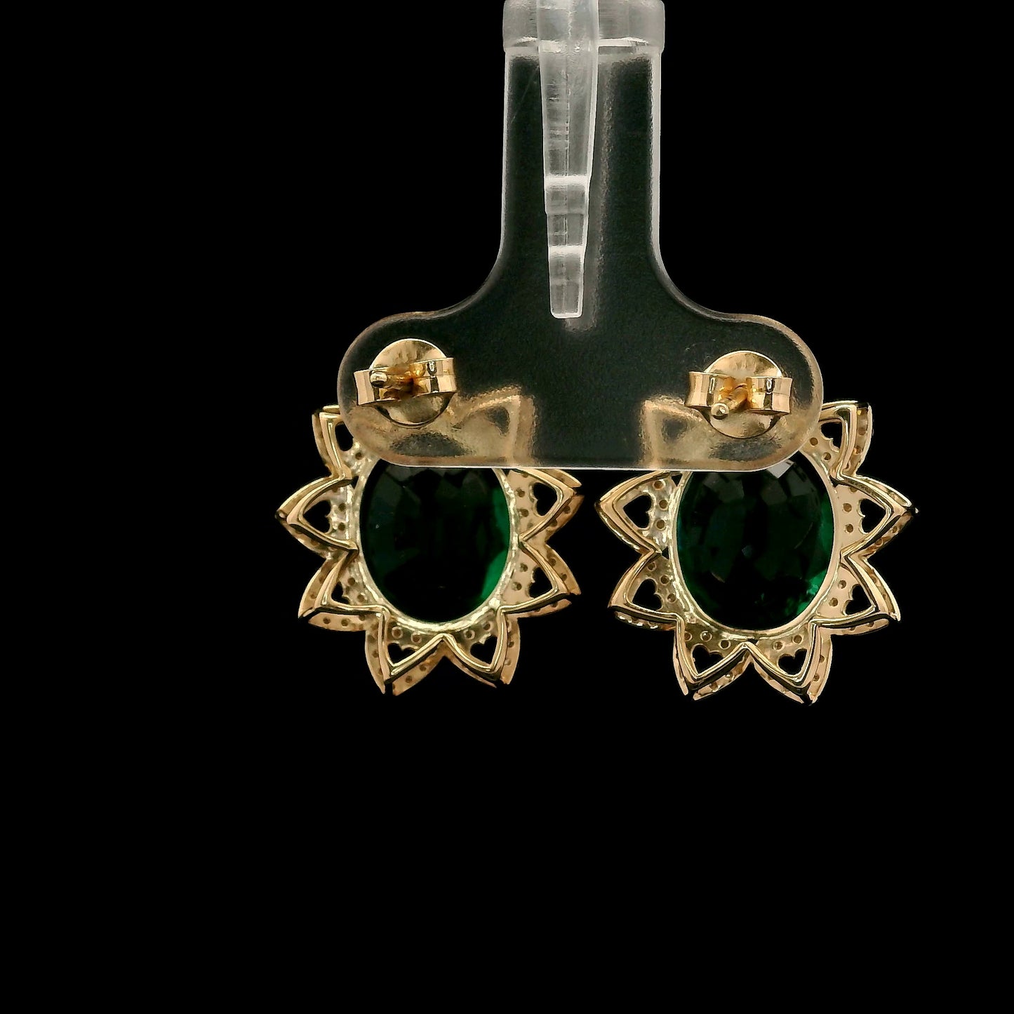 6.59 Ct Oval Mixed Cut Lab Grown Emerald 14K Gold Earrings