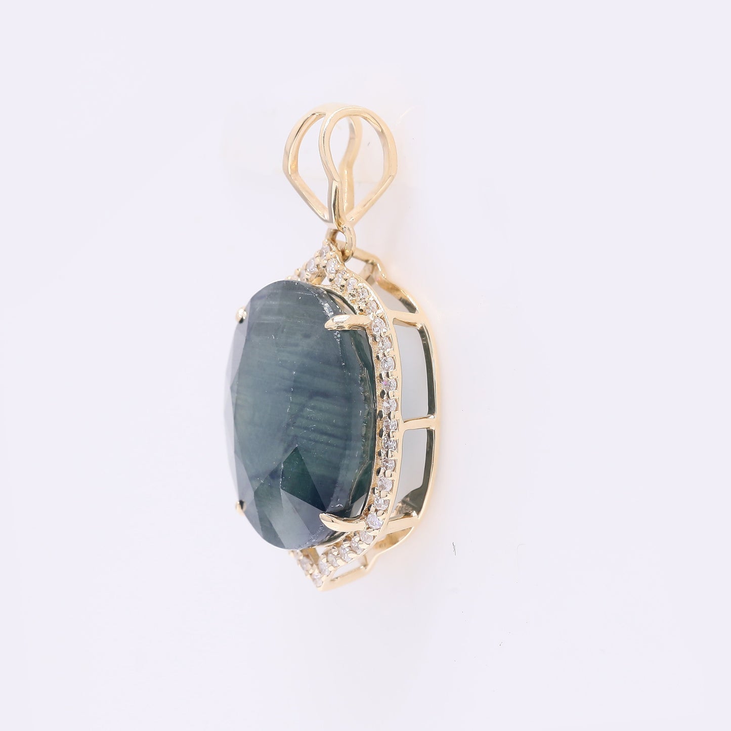 7.39 Ct Oval Mixed Cut Natural Sapphire 14K Gold Pendant
