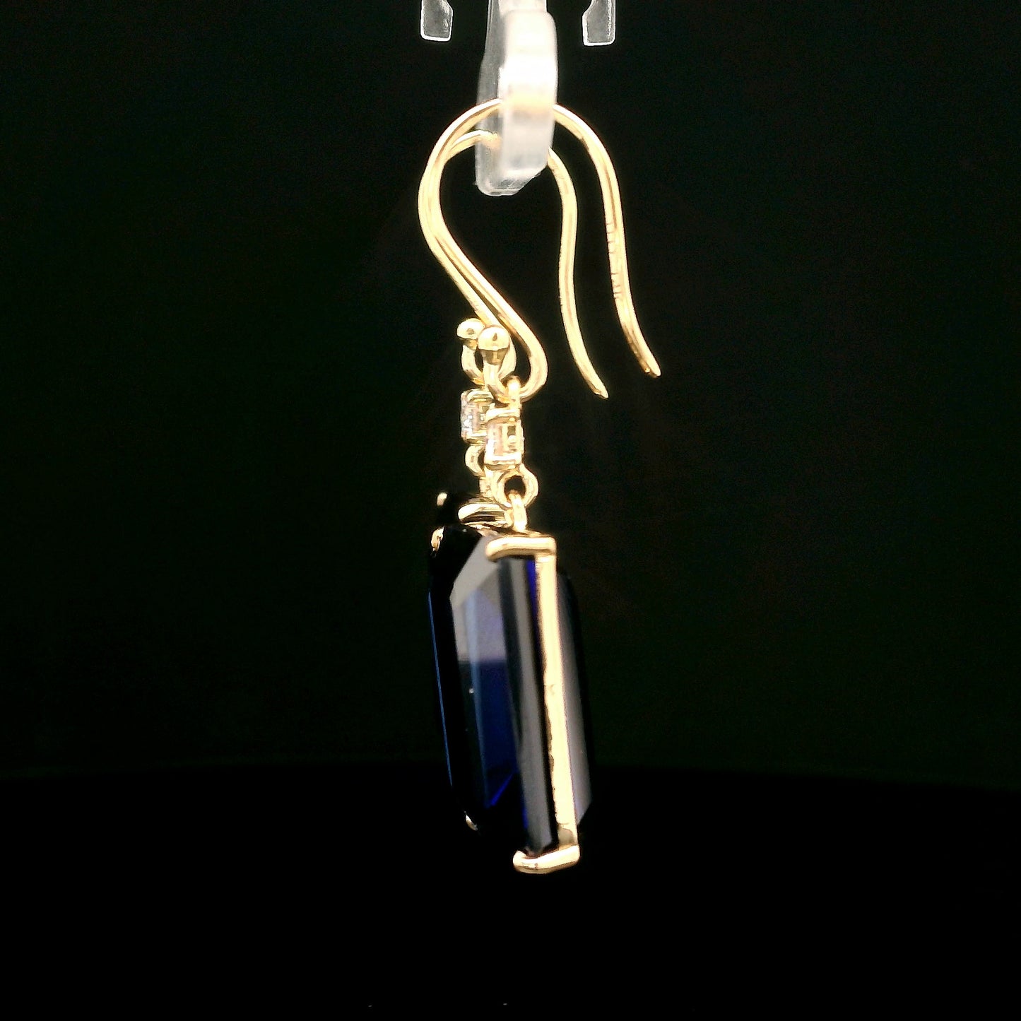 31.07 Ct Emerald Cut Lab Grown Sapphire 14K Gold Earrings