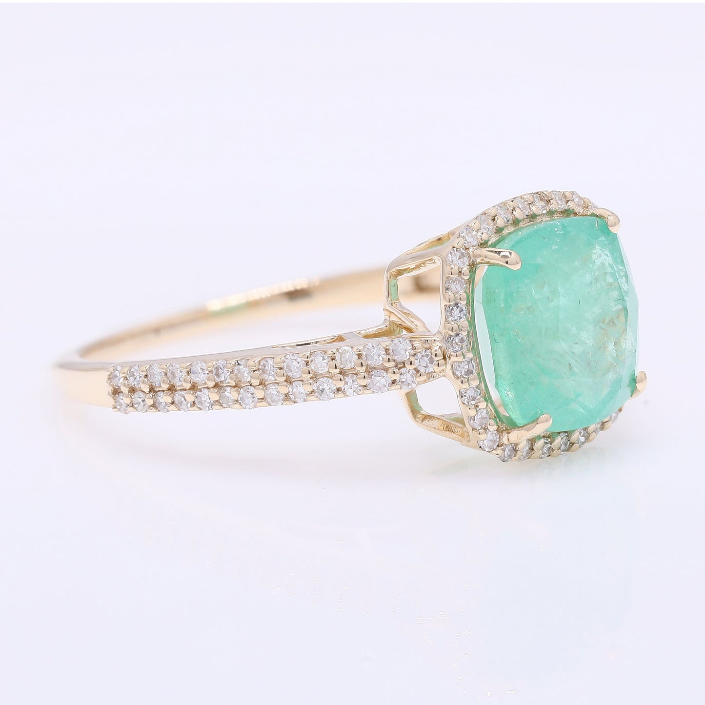 2.52 Ct Cushion Mixed Cut Natural Emerald 14K Gold Ring