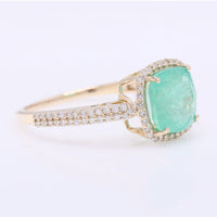 2.52 Ct Cushion Mixed Cut Natural Emerald 14K Gold Ring