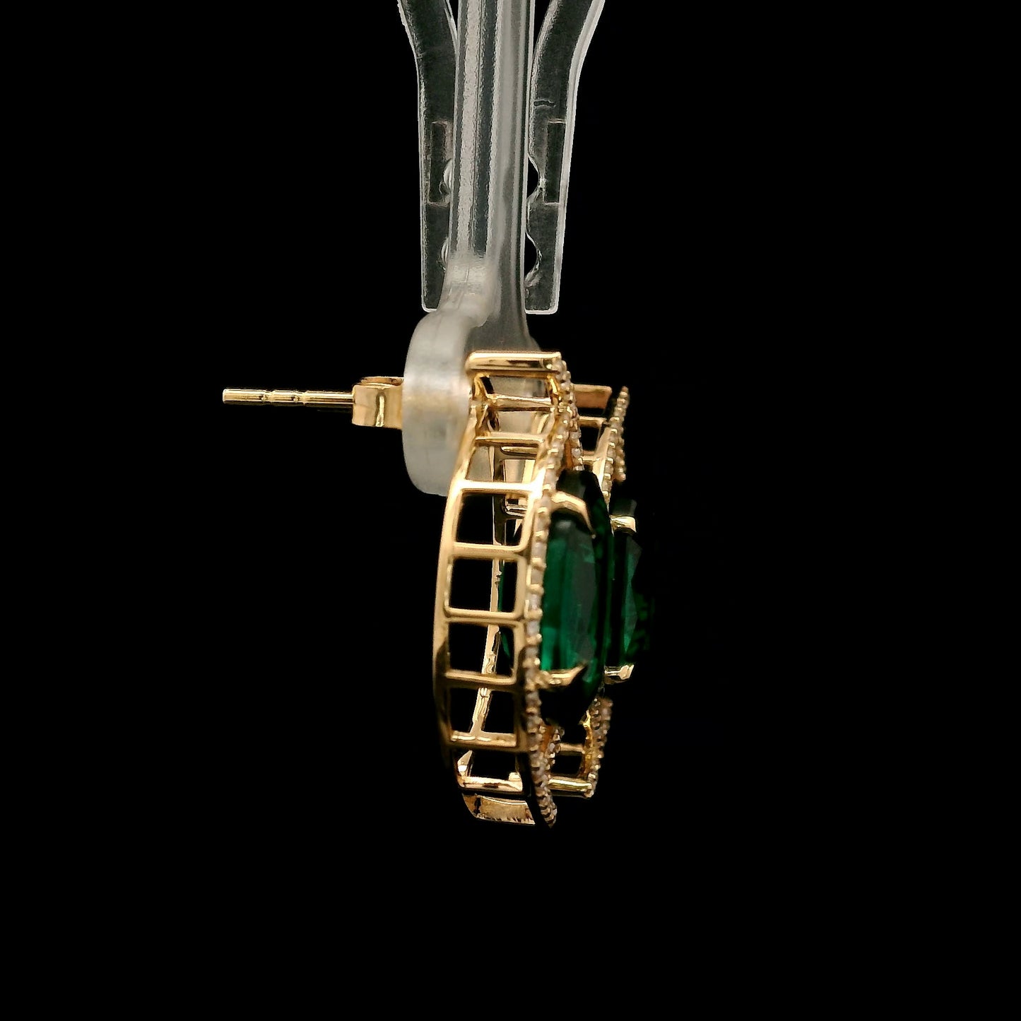 6.57 Ct Oval Mixed Cut Lab Grown Emerald 14K Gold Earrings