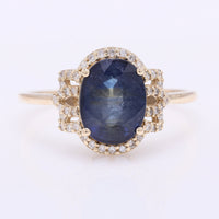3.01 Ct Oval Mixed Cut Natural Sapphire 14K Gold Ring