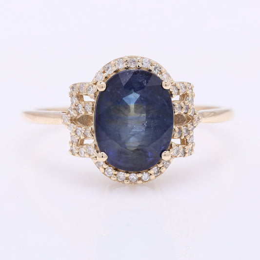 3.01 Ct Oval Mixed Cut Natural Sapphire 14K Gold Ring