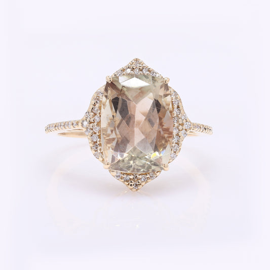 4.50 Ct Cushion Mixed Cut Natural Sunstone 14K Gold Ring