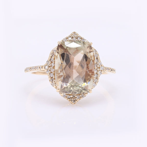 4.50 Ct Cushion Mixed Cut Natural Sunstone 14K Gold Ring