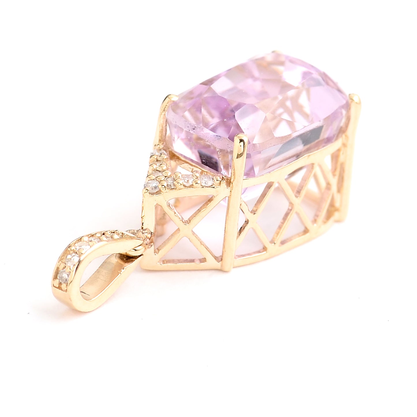 6.08 Ct Rectangular Cushion Mixed Cut Kunzite 14K Gold Pendant