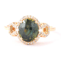 2.02 Ct Oval Mixed Cut Natural Green Sapphire 14K Gold Ring