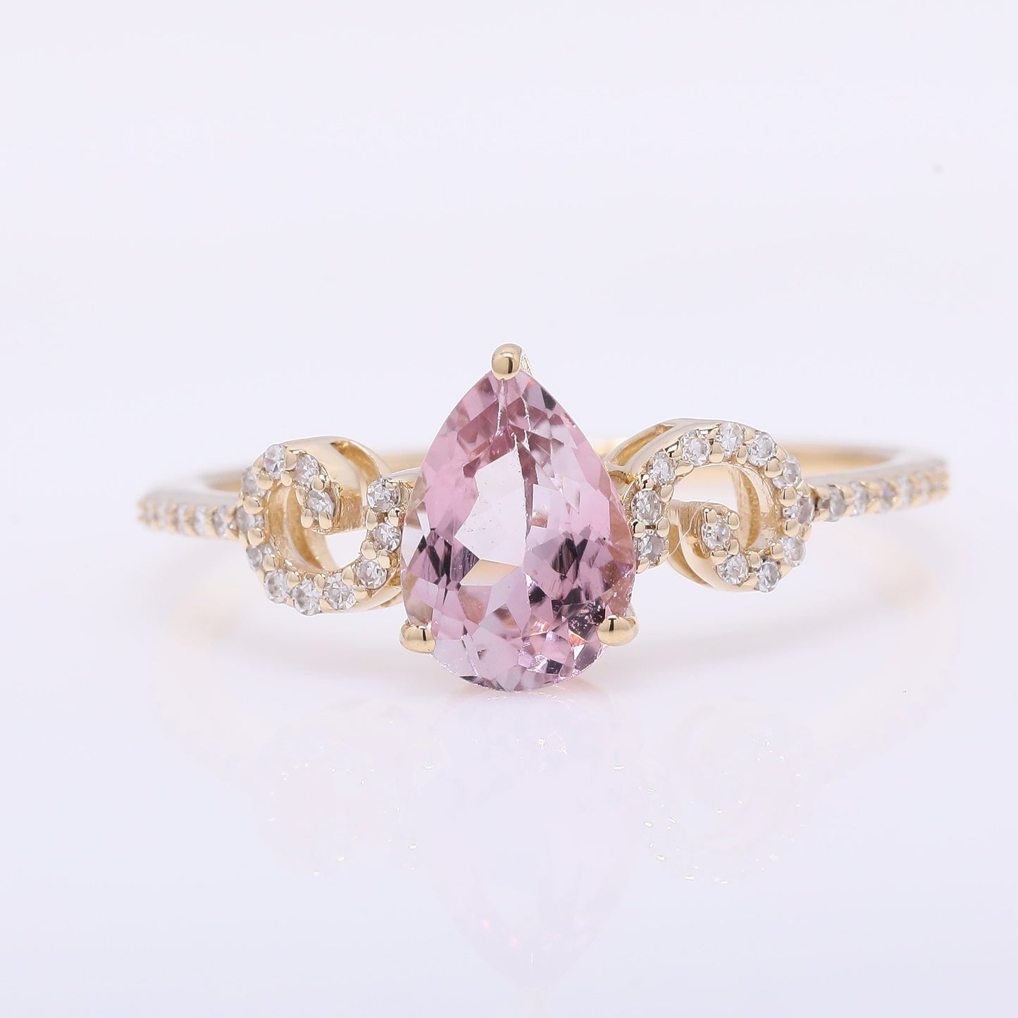 1.16 Ct Pear Mixed Cut Natural Pink Tourmaline 14K Gold Ring