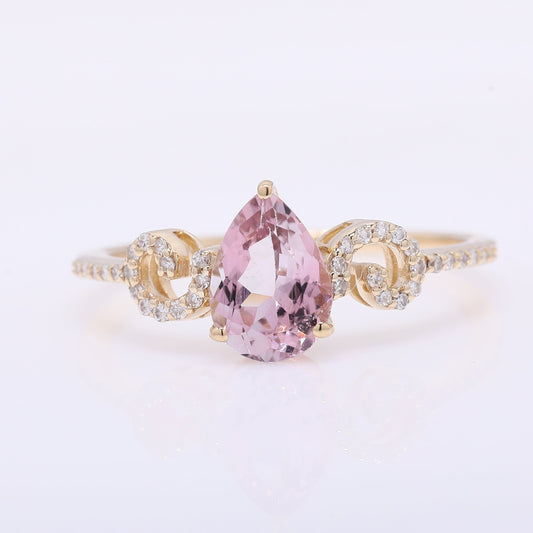 1.16 Ct Pear Mixed Cut Natural Pink Tourmaline 14K Gold Ring