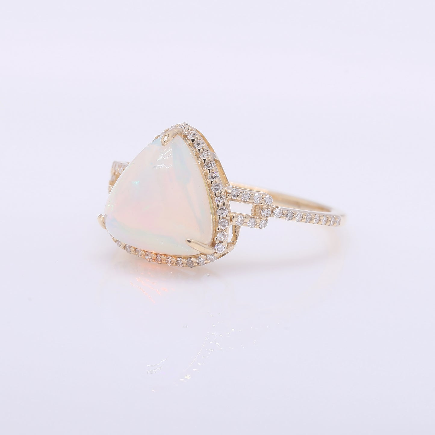2.44 Ct Triangle Cabochon Cut Natural Opal 14K Gold Ring