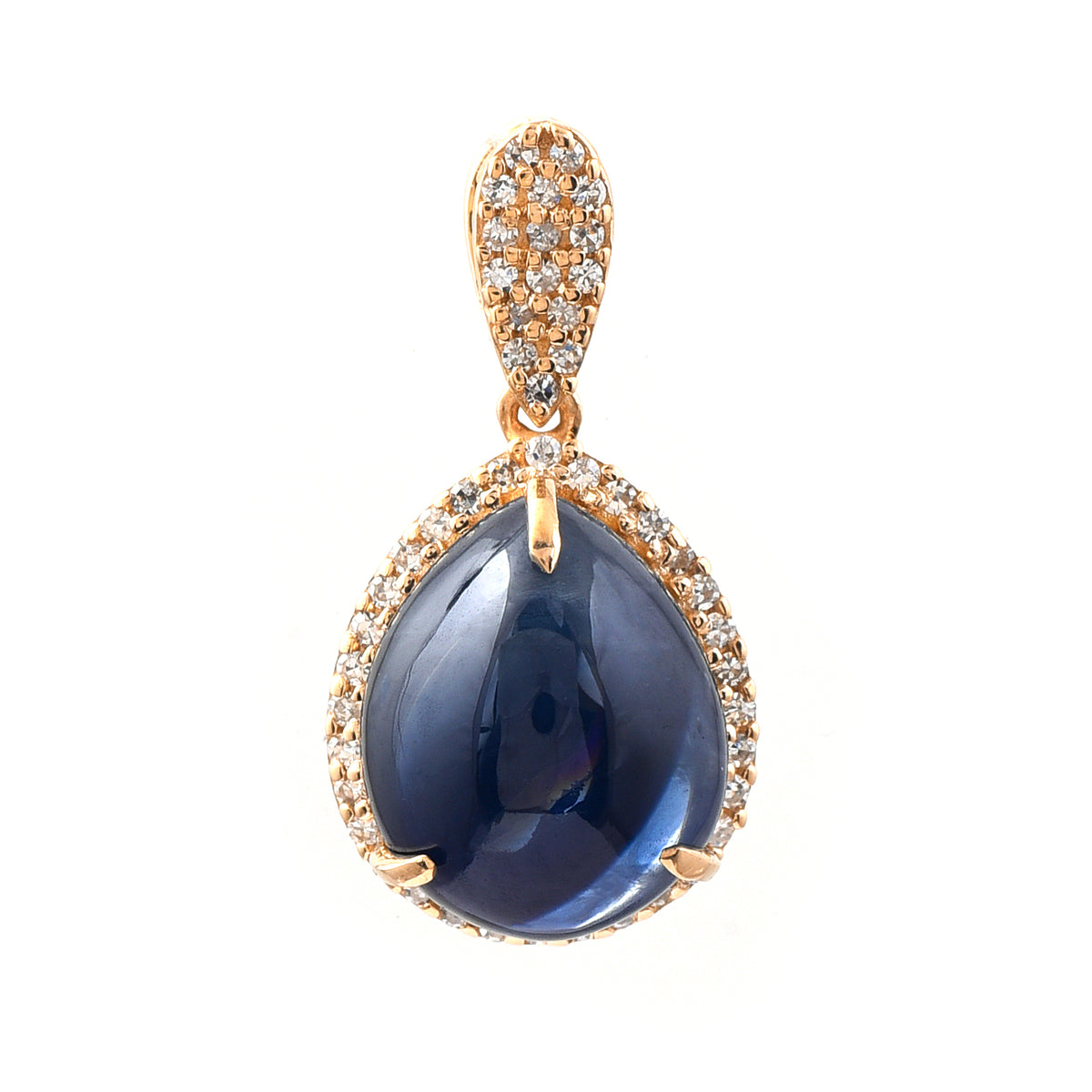5.97 Ct Pear Cabochon Natural Sapphire 14K Gold Pendant