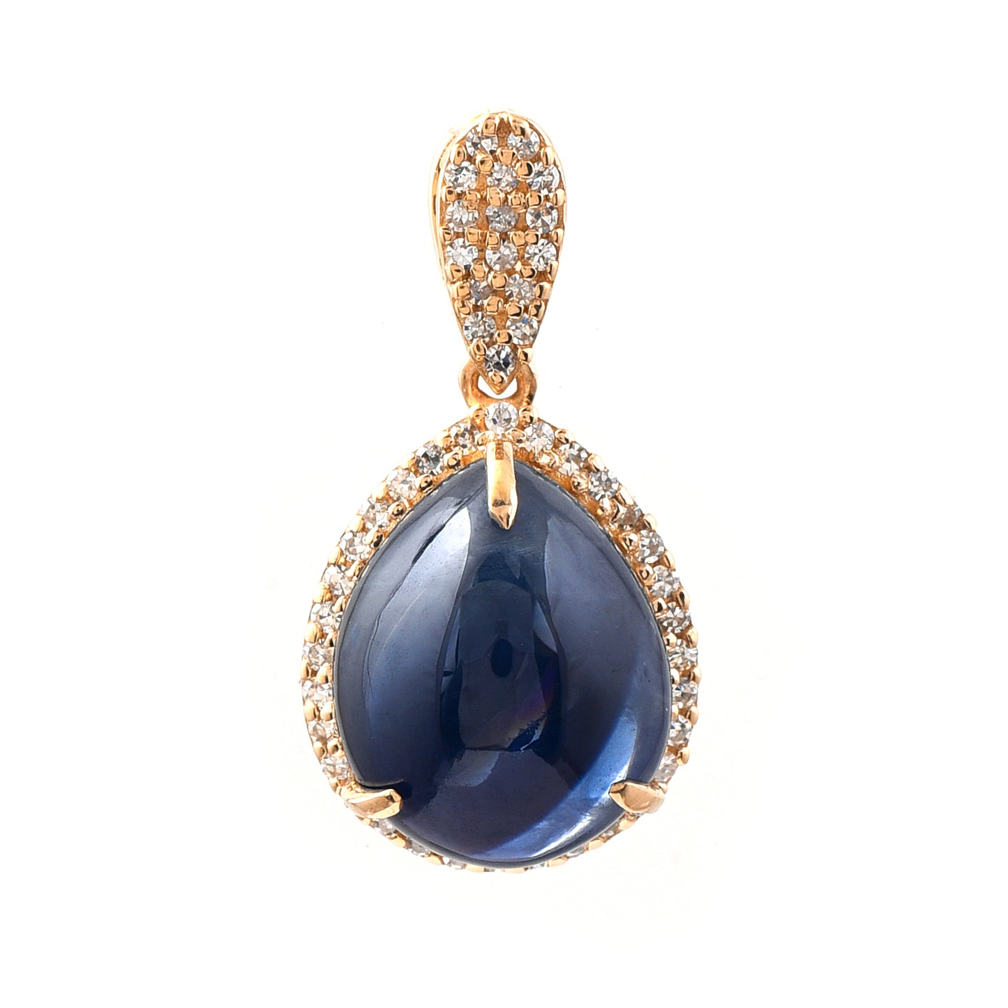 5.97 Ct Pear Cabochon Natural Sapphire 14K Gold Pendant