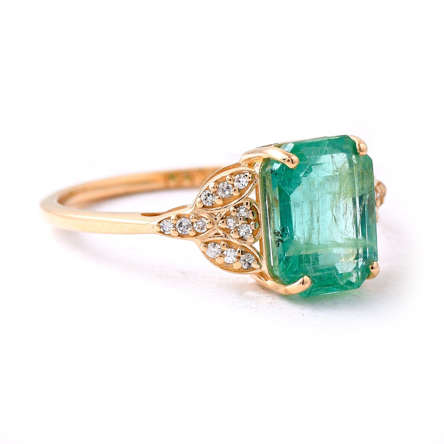 2.51 Ct Octagon Step Cut Natural Emerald 14K Gold Ring
