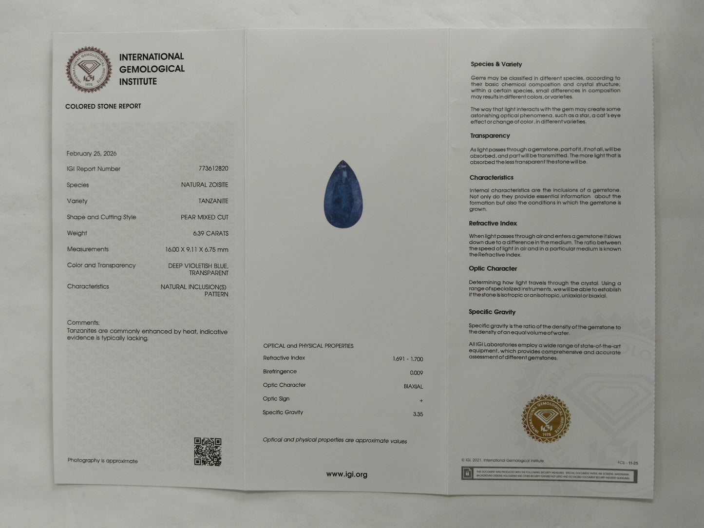 6.39 Natural Zoisite Tanzanite Pear Mixed Cut Gemstone