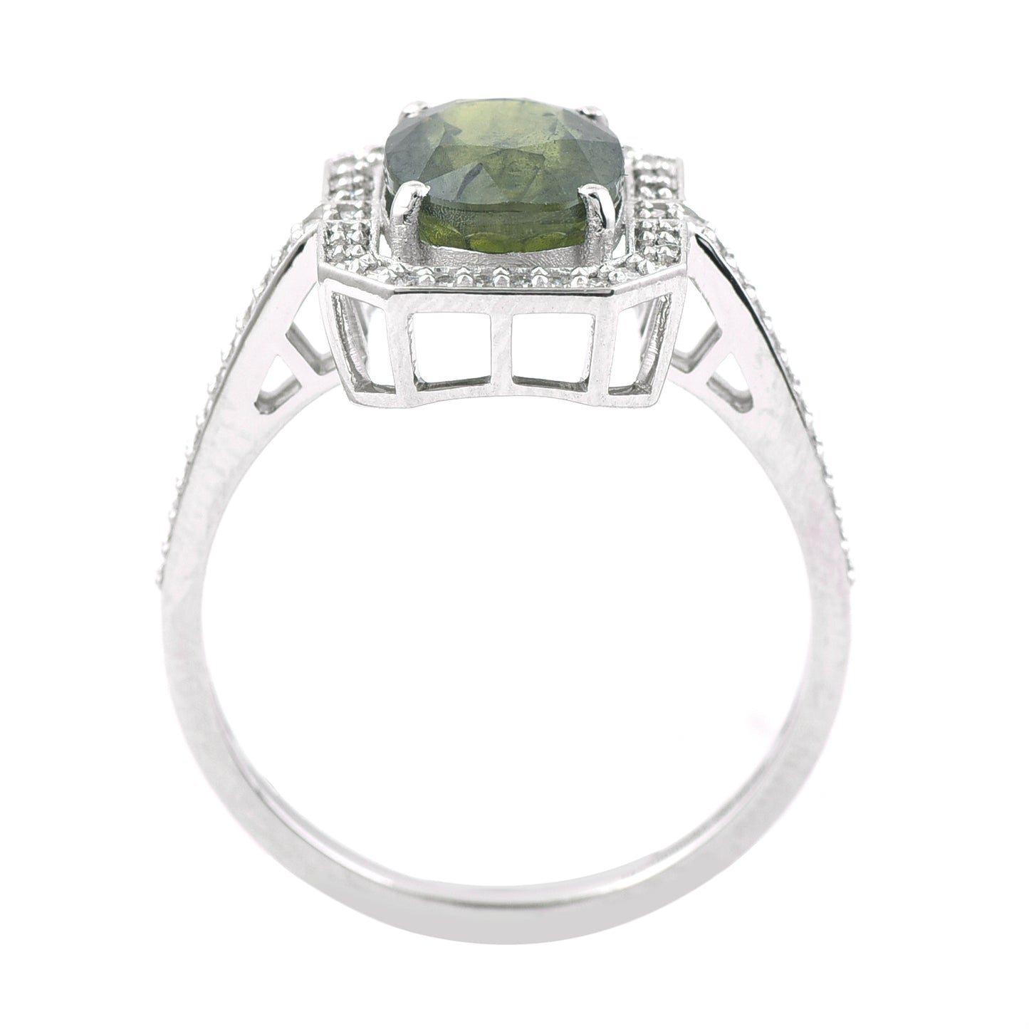 2.82 Ct Oval Mixed Cut Natural Green Sapphire 950 Platinum Ring