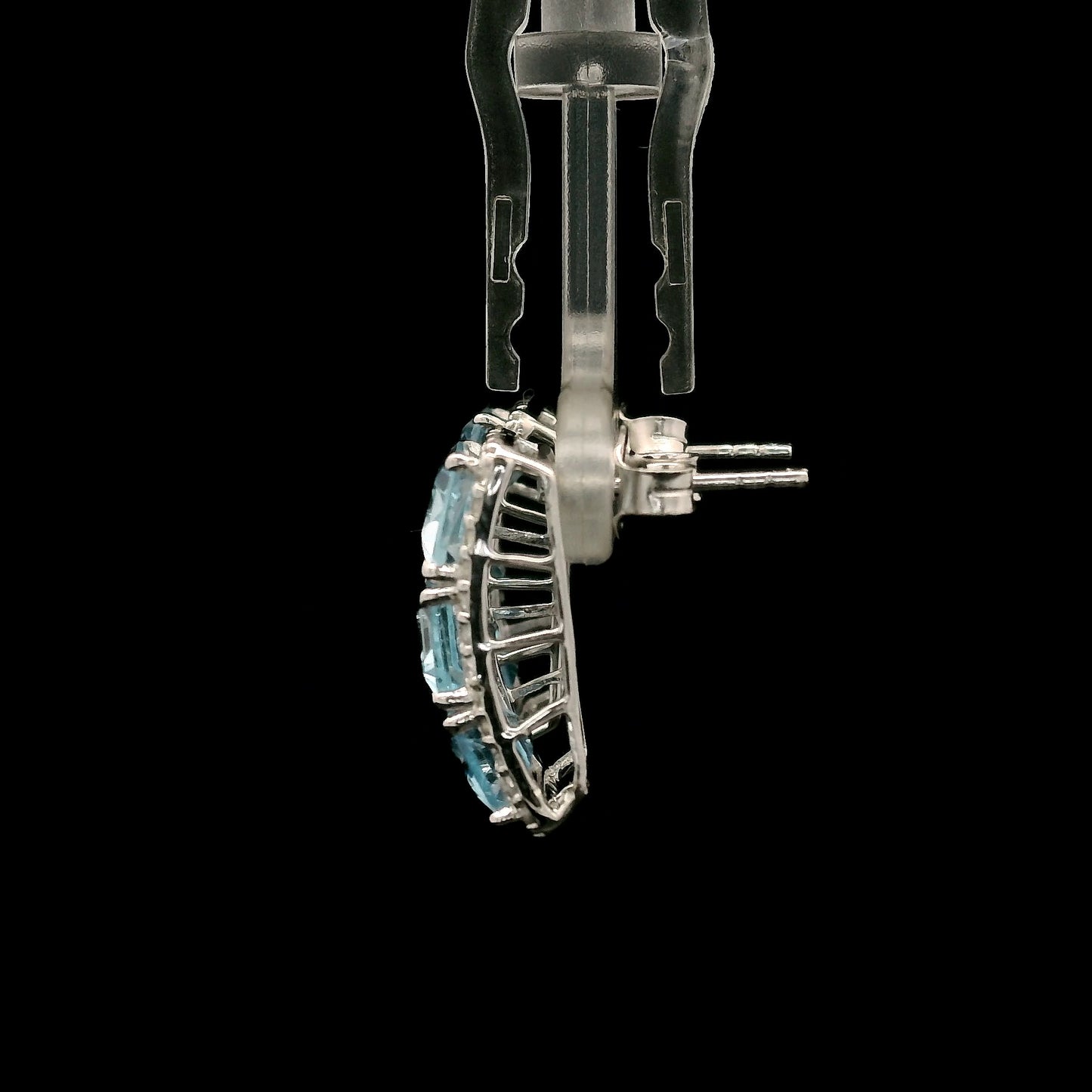 8.56 Ct Octagon Blue Topaz, White Zircon 925 Sterling Silver Earrings