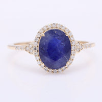 2.68 Ct Oval Mixed Cut Natural Sapphire 14K Gold Ring
