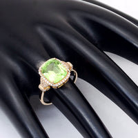 4.05 Ct Cushion Natural Eridot 14K Gold Ring