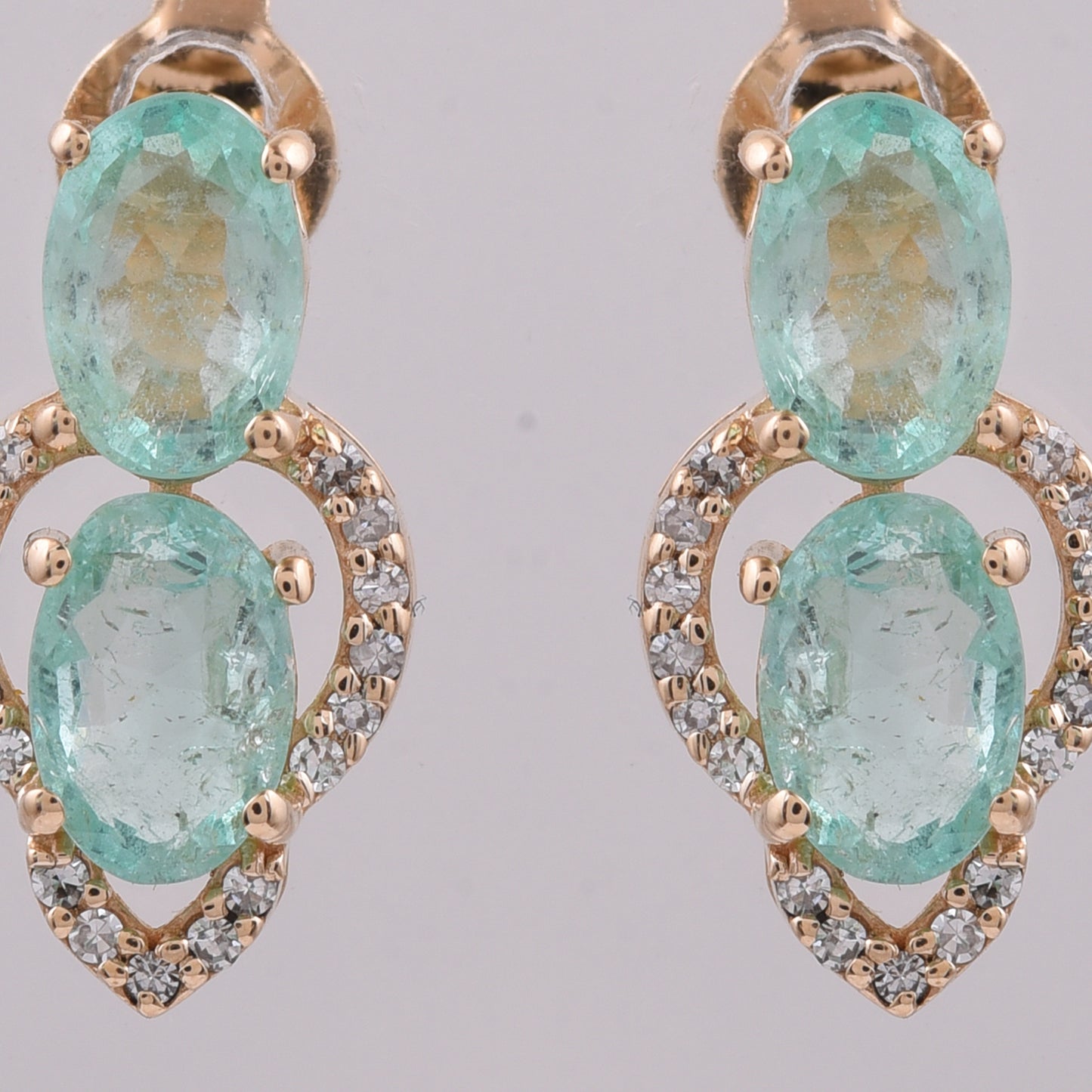 2.06 Ct Oval Natural Emerald 14K Gold Earrings