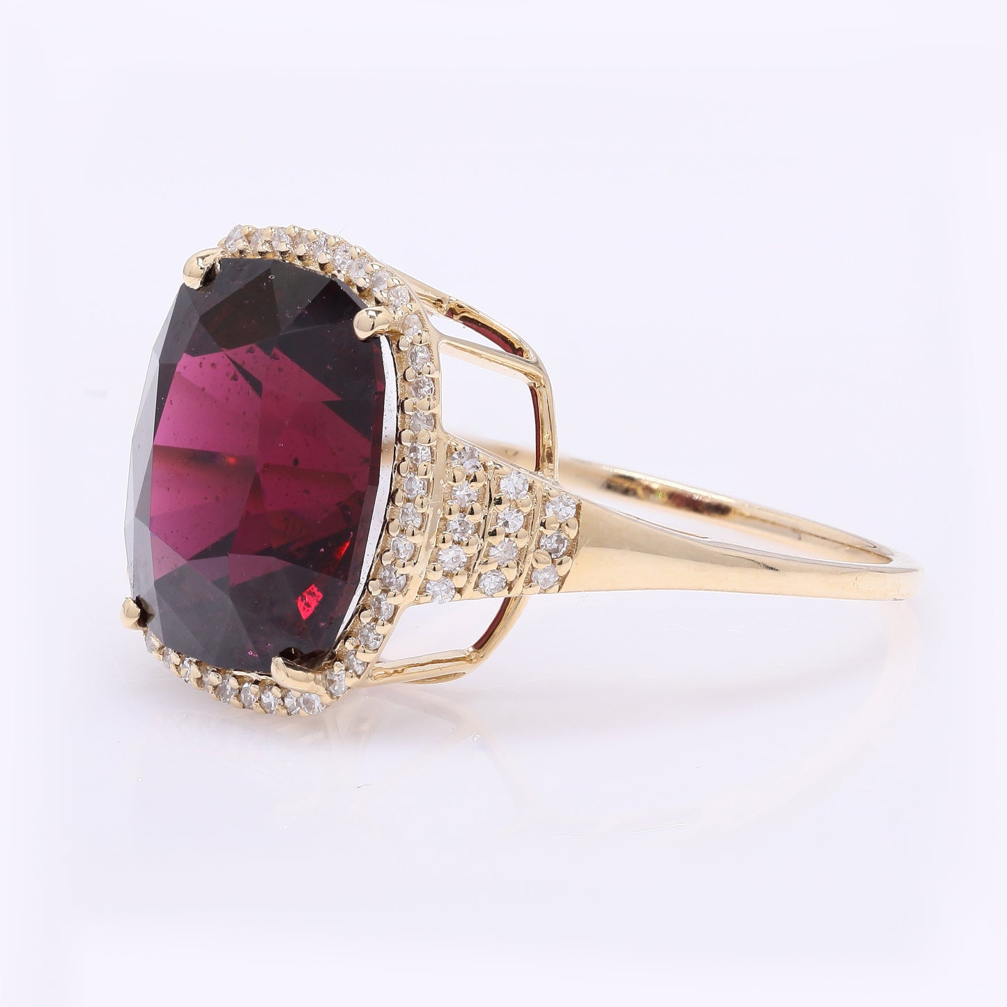 8.37 Ct Cushion Mixed Cut Natural Rhodolite 14K Gold Ring