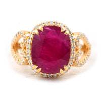 5.72 Ct Rectangular Cushion Mixed Cut Natural Corundum Ruby 18K Gold Ring