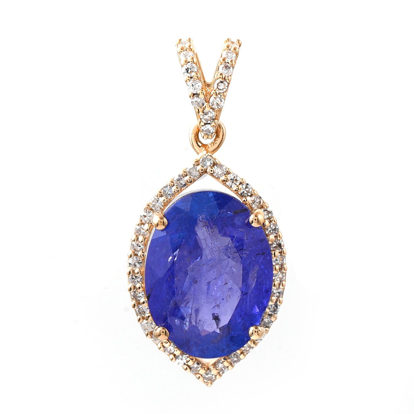 3.10 Ct Oval Mixed Cut Natural Tanzanite 14K Gold Pendant