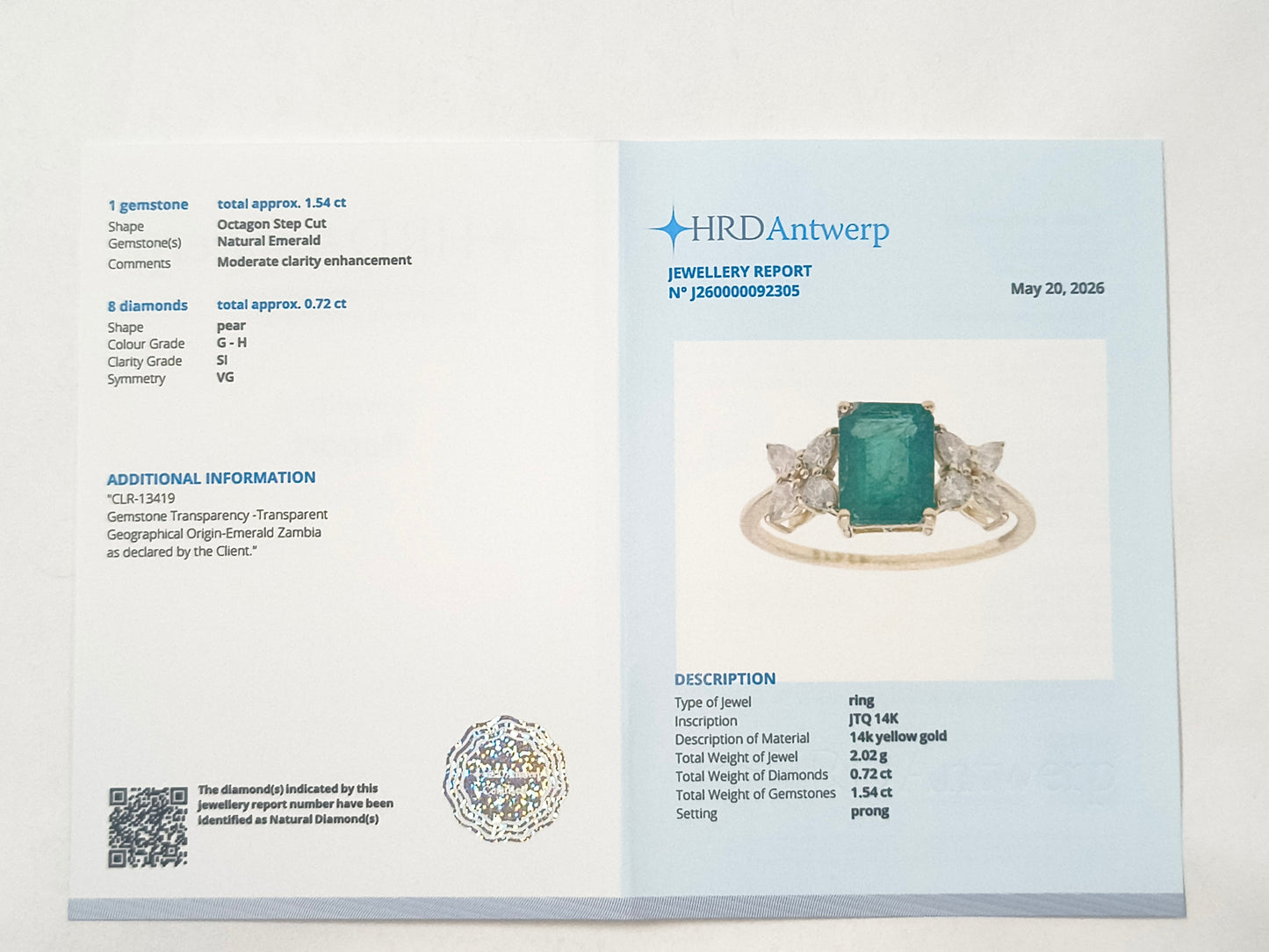 2.26 Ct Octagon Emerald 14K Gold Ring