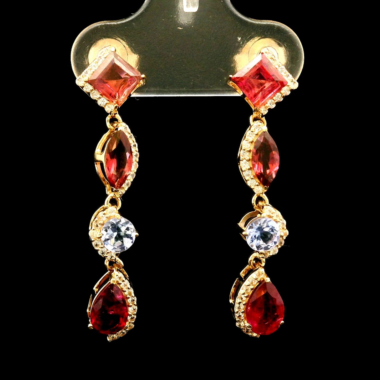 2.69 Ct Pear Rubellite 14K Gold Earrings