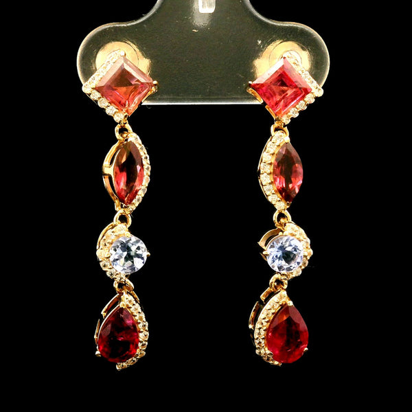 2.69 Ct Pear Rubellite 14K Gold Earrings