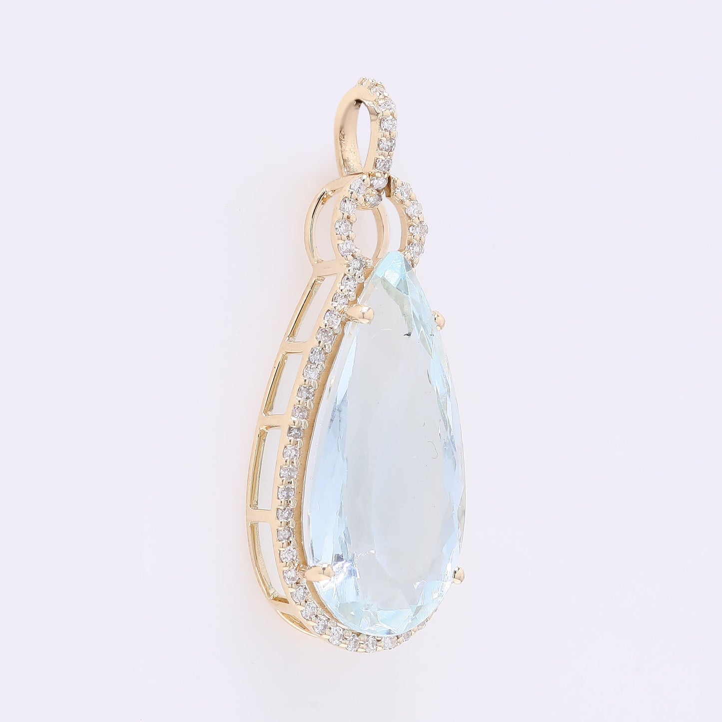 6.20 Ct Pear Mixed Cut Natural Aquamarine 14K Gold Pendant