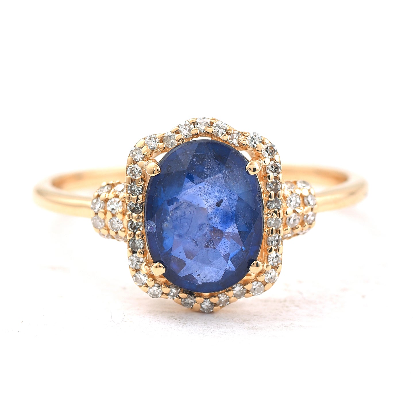2.10 Ct Oval Mixed Cut Natural Sapphire 14K Gold Ring
