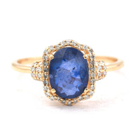 2.10 Ct Oval Mixed Cut Natural Sapphire 14K Gold Ring
