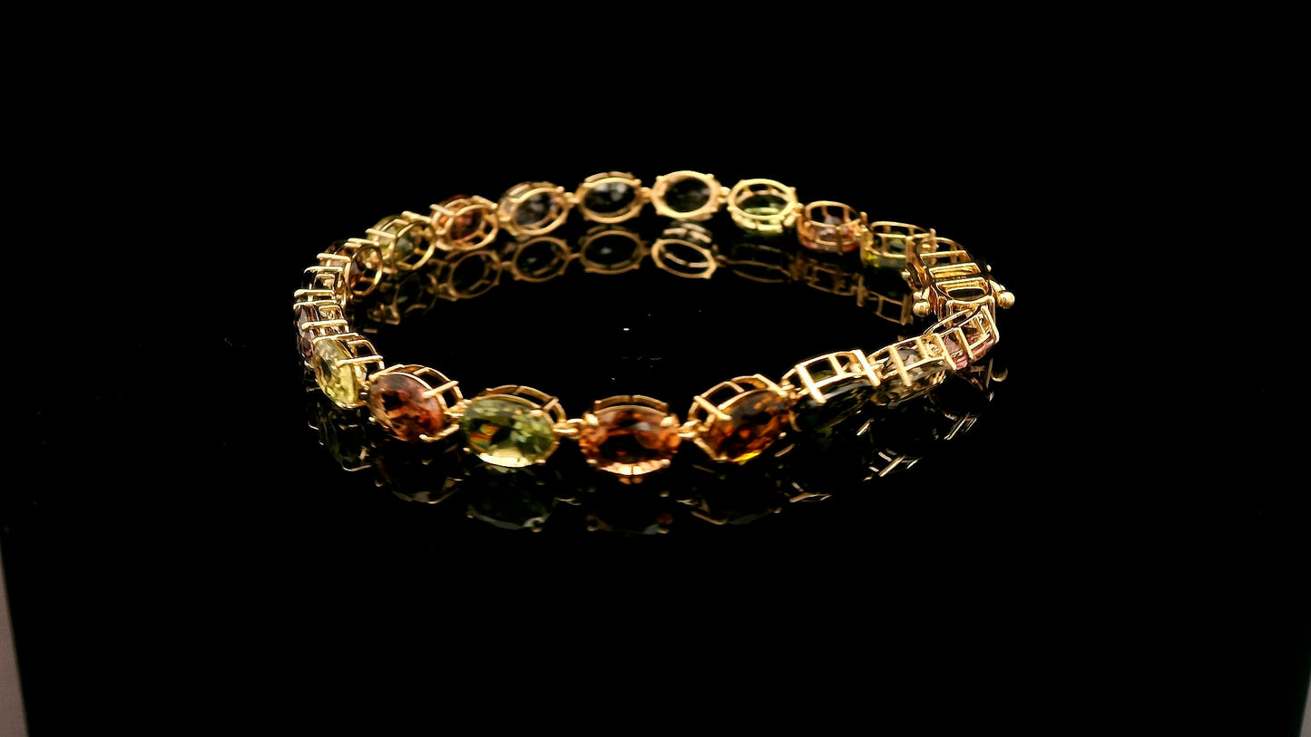 16.13 Ct Oval Tourmaline 14K Gold Bracelet
