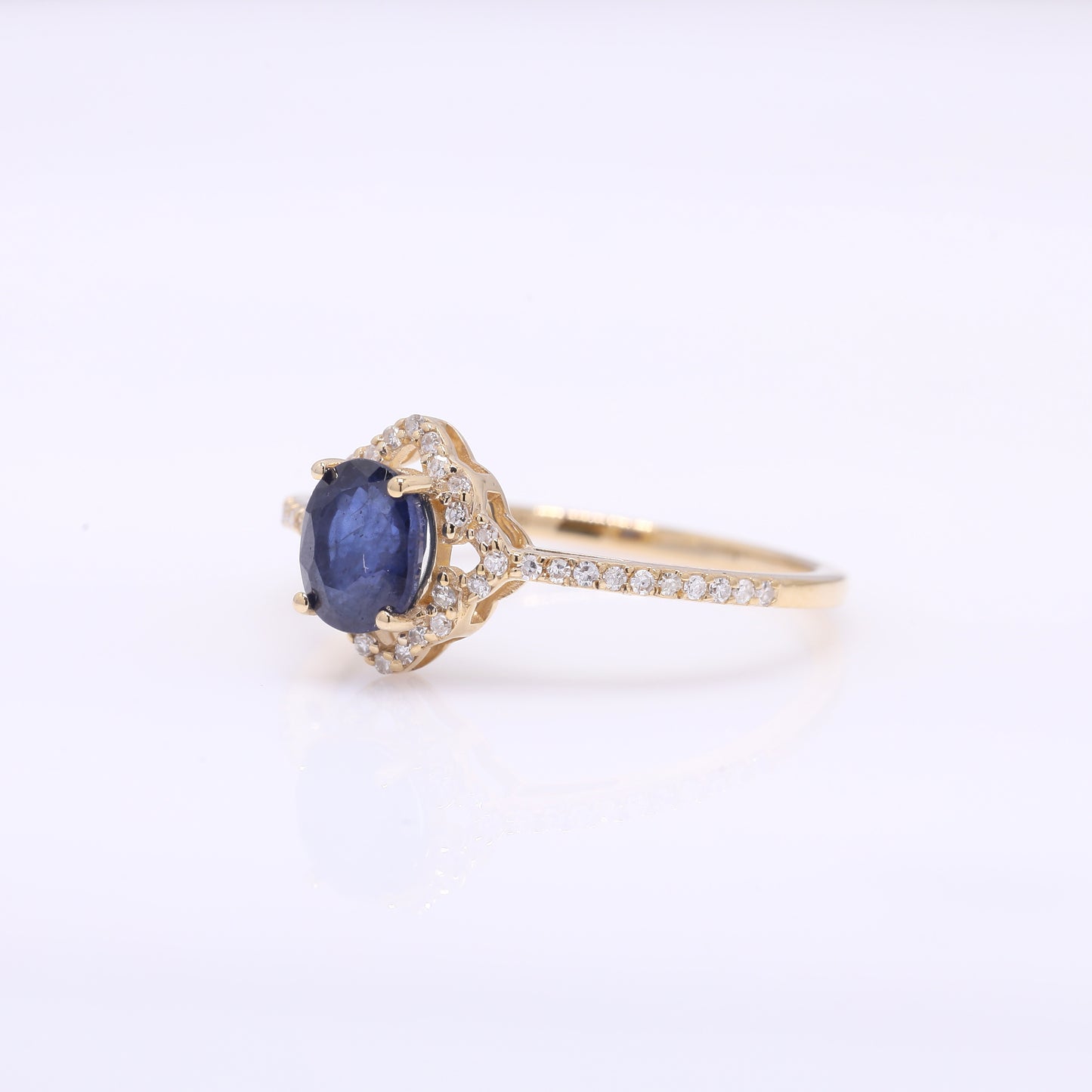 1.28 Ct Oval Mixed Cut Natural Sapphire 14K Gold Ring