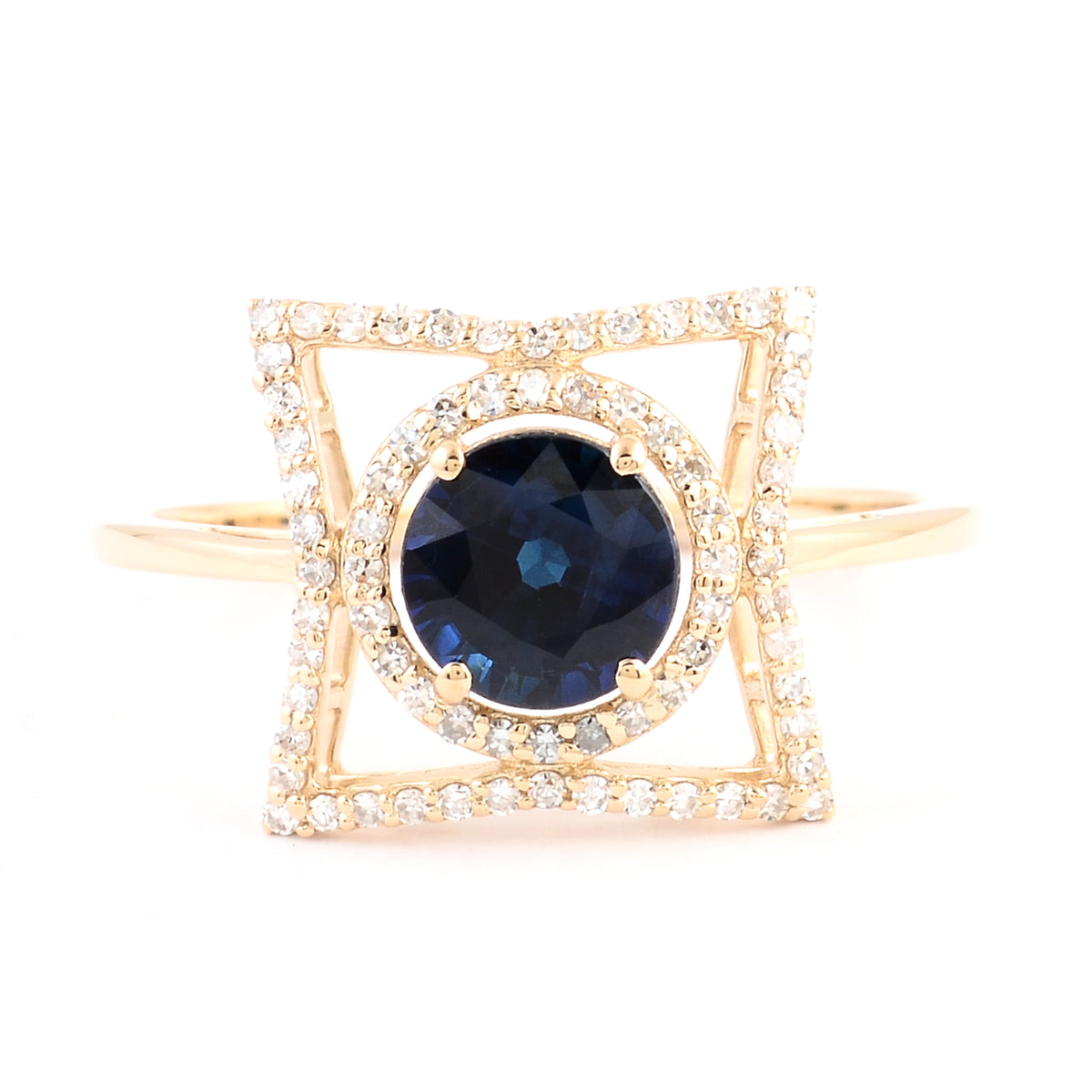 1.34 Ct Round Mixed Cut Natural Corundum Sapphire 14K Gold Ring