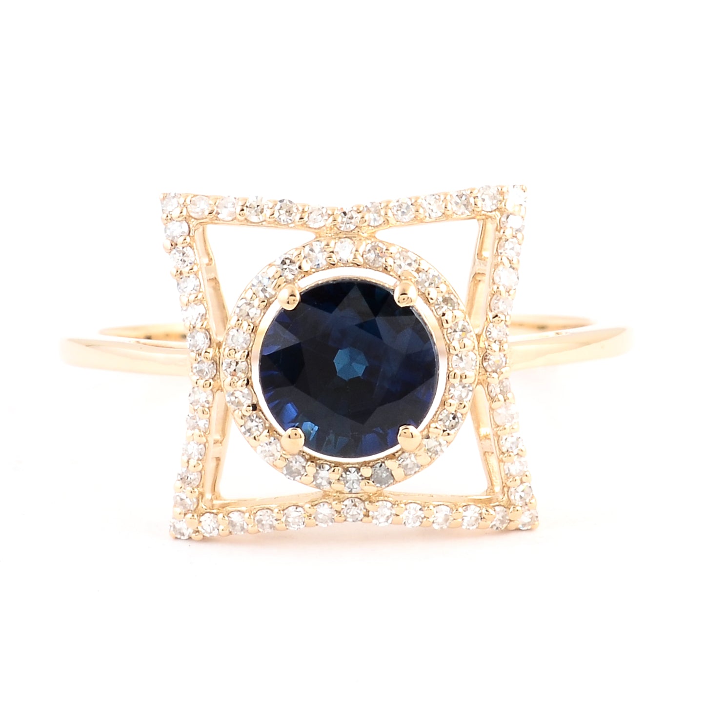 1.34 Ct Round Mixed Cut Natural Corundum Sapphire 14K Gold Ring