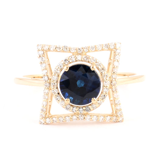 1.34 Ct Round Mixed Cut Natural Corundum Sapphire 14K Gold Ring