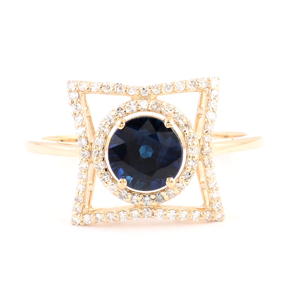 1.34 Ct Round Mixed Cut Natural Corundum Sapphire 14K Gold Ring