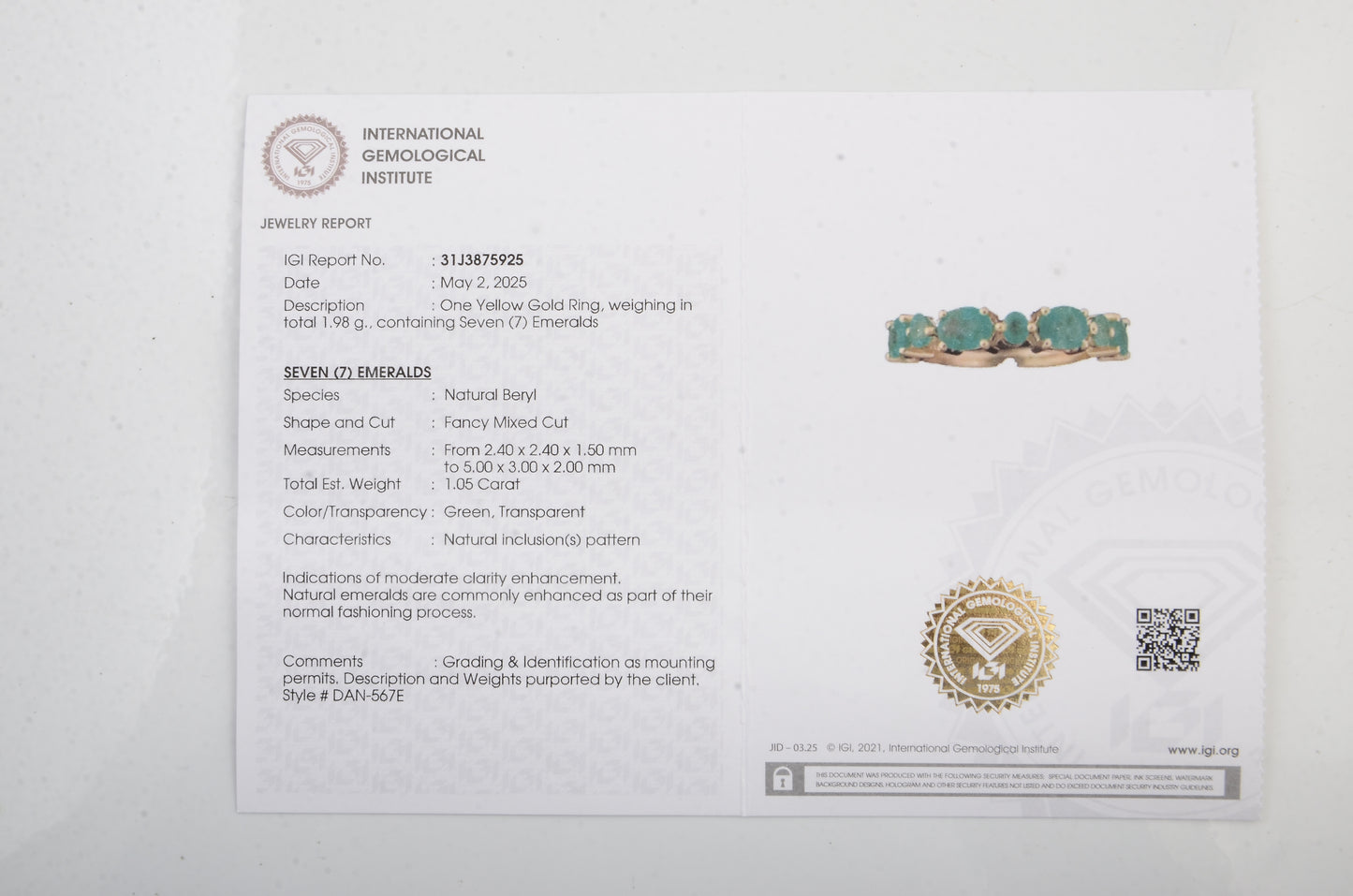 1.05 Ct Oval Mixed Cut Natural Beryl Emerald 14K Gold Ring